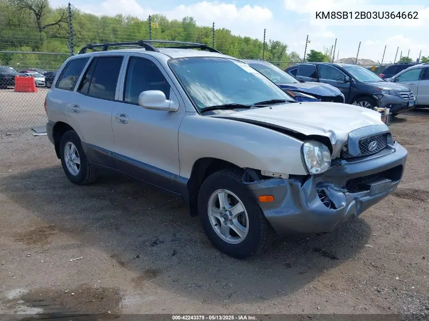 2003 Hyundai Santa Fe VIN: KM8SB12B03U364662 Lot: 42243379