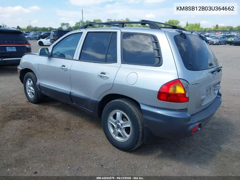 2003 Hyundai Santa Fe VIN: KM8SB12B03U364662 Lot: 42243379