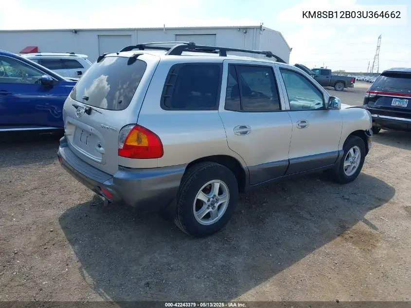 2003 Hyundai Santa Fe VIN: KM8SB12B03U364662 Lot: 42243379