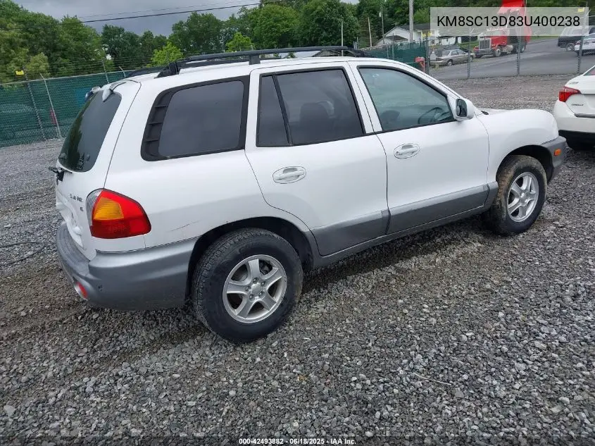 2003 Hyundai Santa Fe Gls/Lx VIN: KM8SC13D83U400238 Lot: 42493882