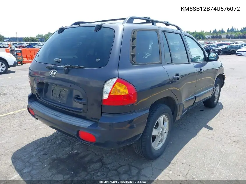 2004 Hyundai Santa Fe VIN: KM8SB12B74U576072 Lot: 42576424