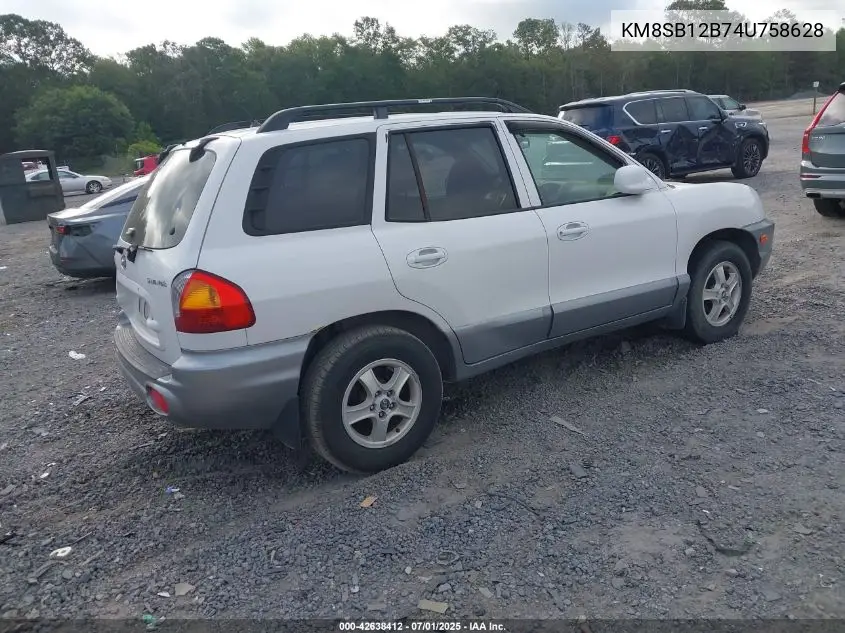 2004 Hyundai Santa Fe Gl VIN: KM8SB12B74U758628 Lot: 42638412