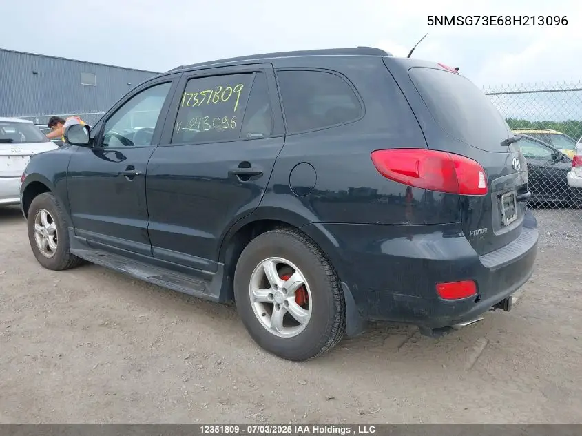 2008 Hyundai Santa Fe VIN: 5NMSG73E68H213096 Lot: 12351809