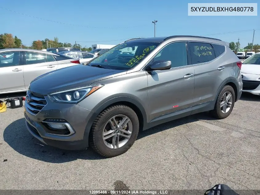 2017 Hyundai Santa Fe VIN: 5XYZUDLBXHG480778 Lot: 12095466