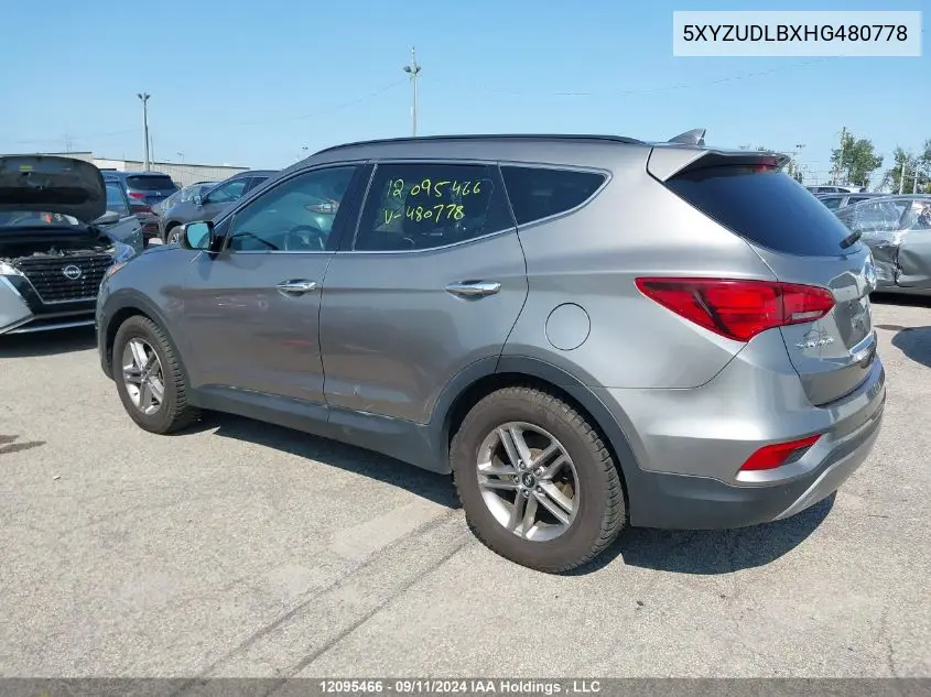 2017 Hyundai Santa Fe VIN: 5XYZUDLBXHG480778 Lot: 12095466