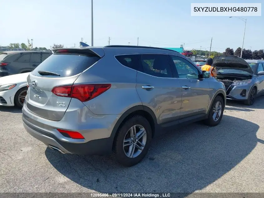 2017 Hyundai Santa Fe VIN: 5XYZUDLBXHG480778 Lot: 12095466