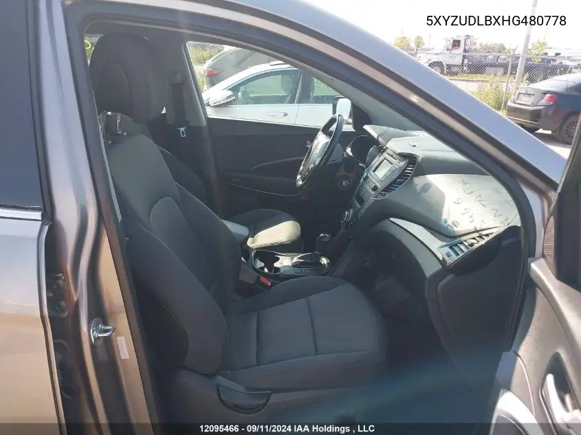 2017 Hyundai Santa Fe VIN: 5XYZUDLBXHG480778 Lot: 12095466