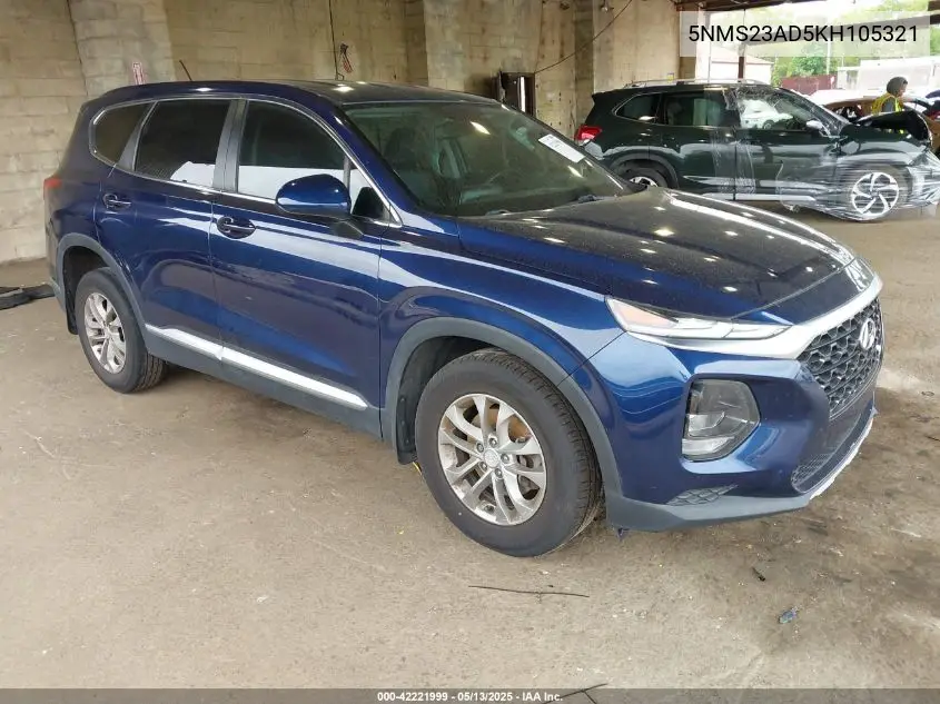2019 Hyundai Santa Fe Se VIN: 5NMS23AD5KH105321 Lot: 42221999