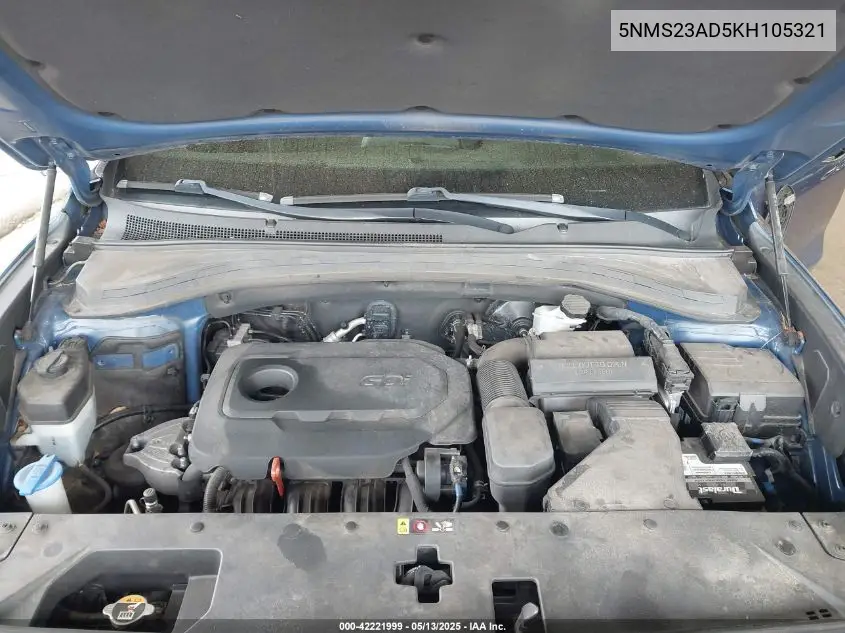 2019 Hyundai Santa Fe Se VIN: 5NMS23AD5KH105321 Lot: 42221999
