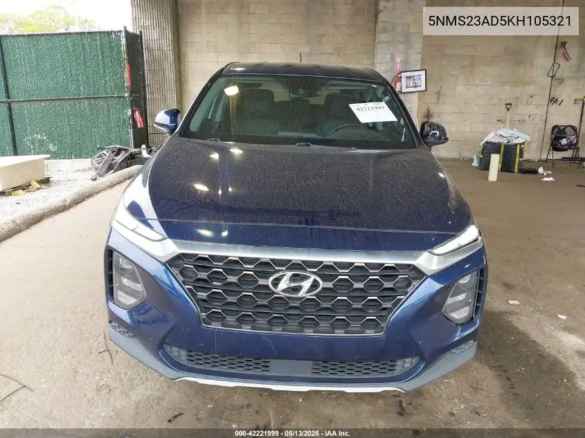 2019 Hyundai Santa Fe Se VIN: 5NMS23AD5KH105321 Lot: 42221999