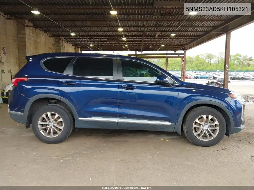 2019 Hyundai Santa Fe Se VIN: 5NMS23AD5KH105321 Lot: 42221999