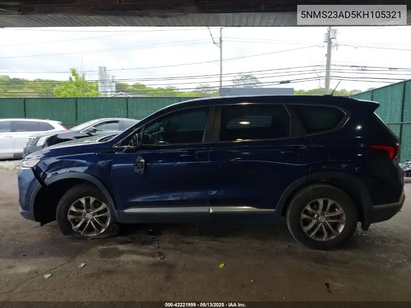 2019 Hyundai Santa Fe Se VIN: 5NMS23AD5KH105321 Lot: 42221999