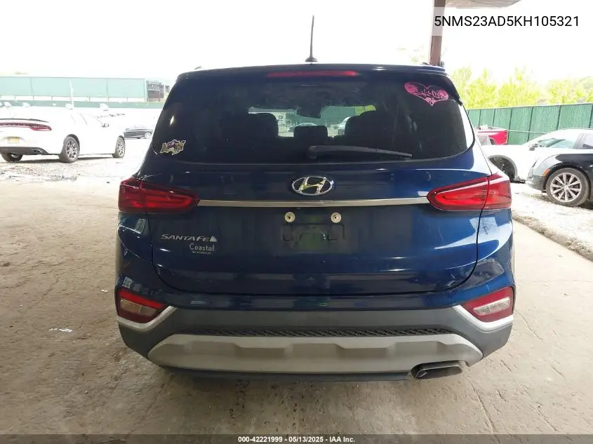 2019 Hyundai Santa Fe Se VIN: 5NMS23AD5KH105321 Lot: 42221999