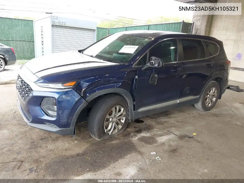 2019 Hyundai Santa Fe Se VIN: 5NMS23AD5KH105321 Lot: 42221999