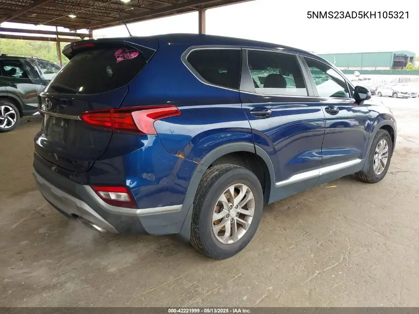 2019 Hyundai Santa Fe Se VIN: 5NMS23AD5KH105321 Lot: 42221999