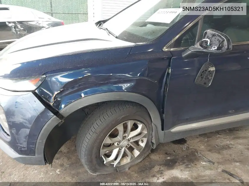 2019 Hyundai Santa Fe Se VIN: 5NMS23AD5KH105321 Lot: 42221999