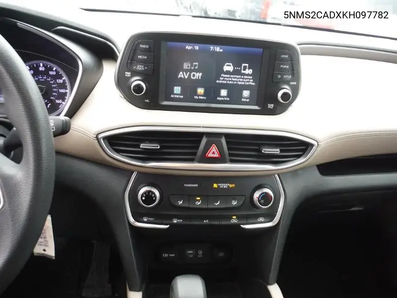 2019 Hyundai Santa Fe Se VIN: 5NMS2CADXKH097782 Lot: 42679125