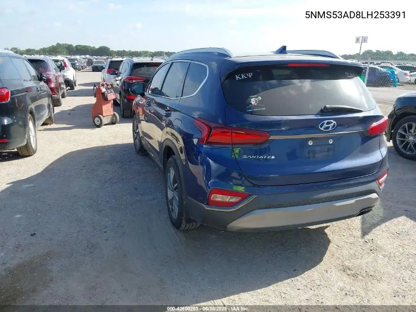 2020 Hyundai Santa Fe Limited VIN: 5NMS53AD8LH253391 Lot: 42600253