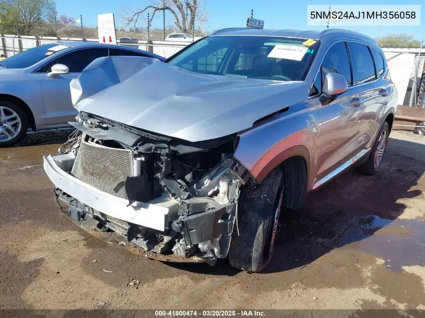 2021 Hyundai Santa Fe Sel VIN: 5NMS24AJ1MH356058 Lot: 41800474
