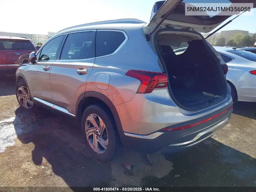 2021 Hyundai Santa Fe Sel VIN: 5NMS24AJ1MH356058 Lot: 41800474
