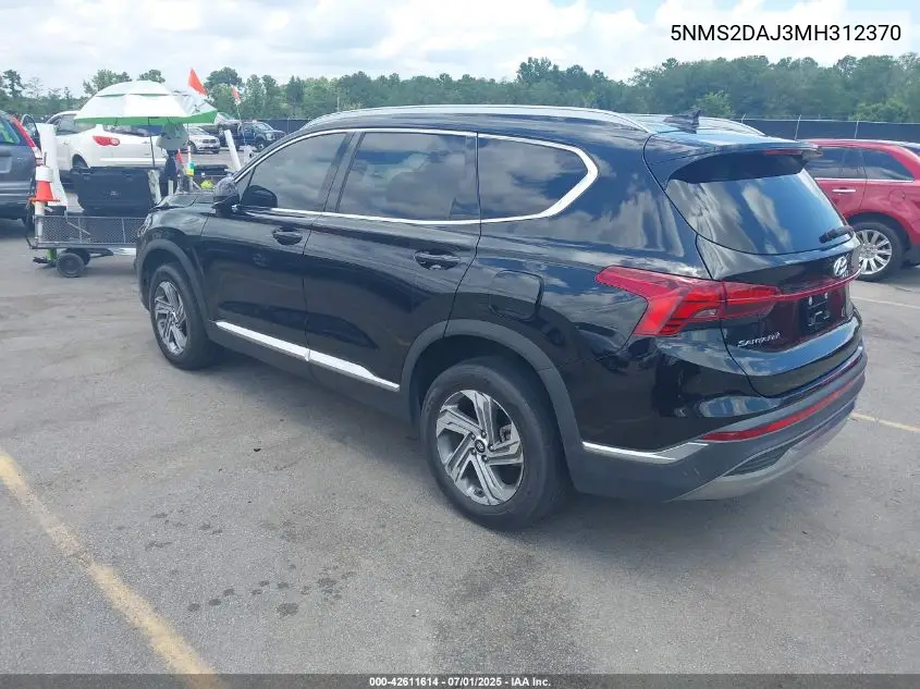 2021 Hyundai Santa Fe Sel VIN: 5NMS2DAJ3MH312370 Lot: 42611614