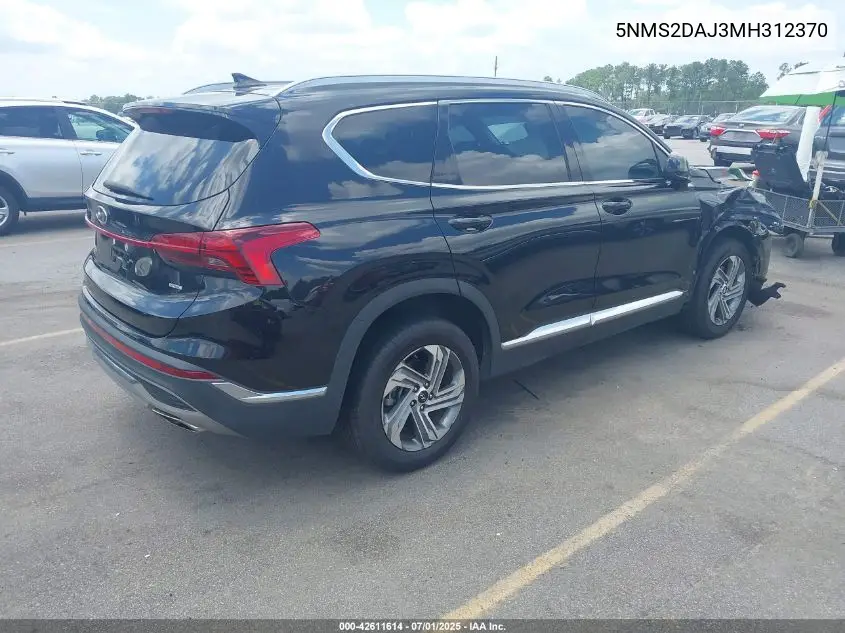 2021 Hyundai Santa Fe Sel VIN: 5NMS2DAJ3MH312370 Lot: 42611614