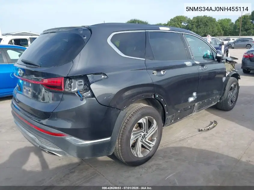2022 Hyundai Santa Fe Sel VIN: 5NMS34AJ0NH455114 Lot: 42628053