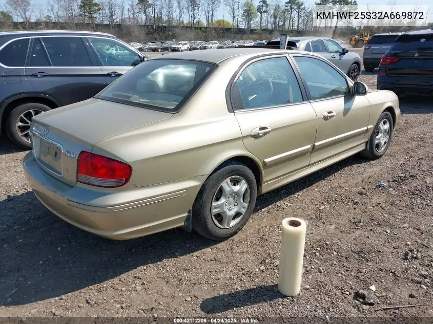 2002 Hyundai Sonata VIN: KMHWF25S32A669872 Lot: 42112209