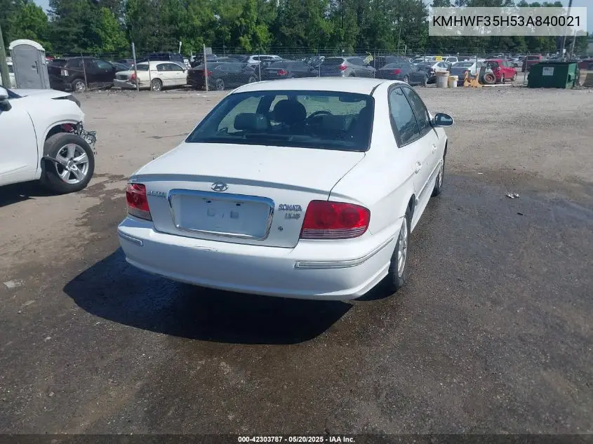 2003 Hyundai Sonata Gls/Lx VIN: KMHWF35H53A840021 Lot: 42303787
