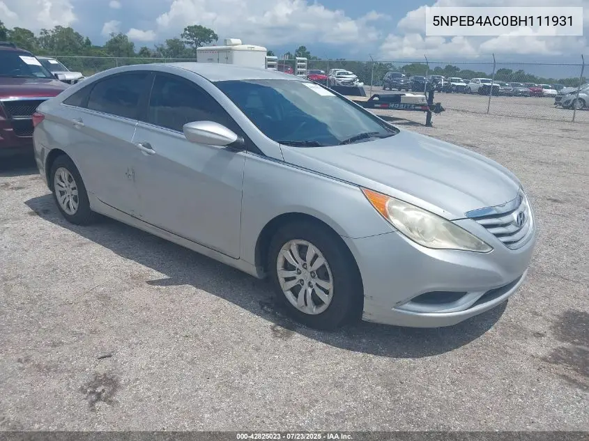 2011 Hyundai Sonata Gls VIN: 5NPEB4AC0BH111931 Lot: 42825023