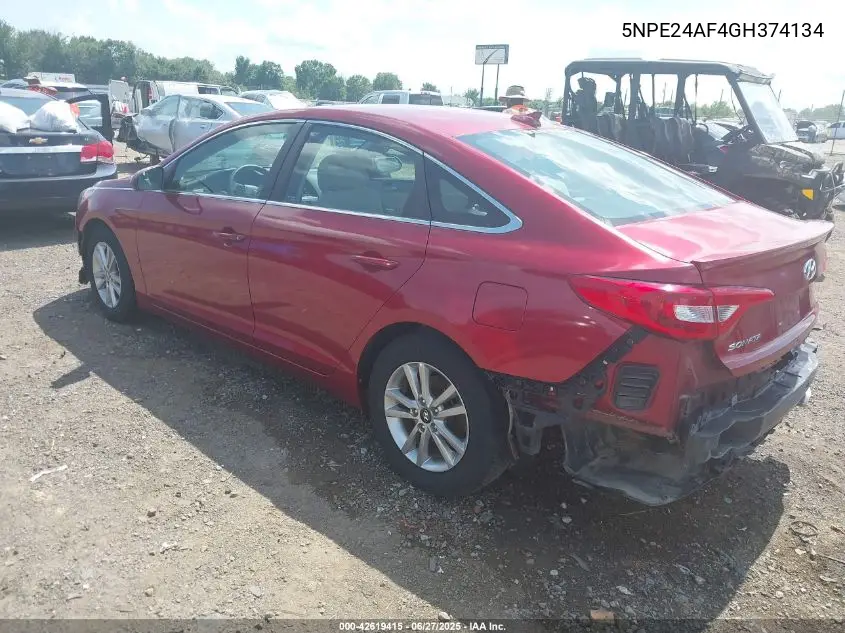 2016 Hyundai Sonata Se VIN: 5NPE24AF4GH374134 Lot: 42619415