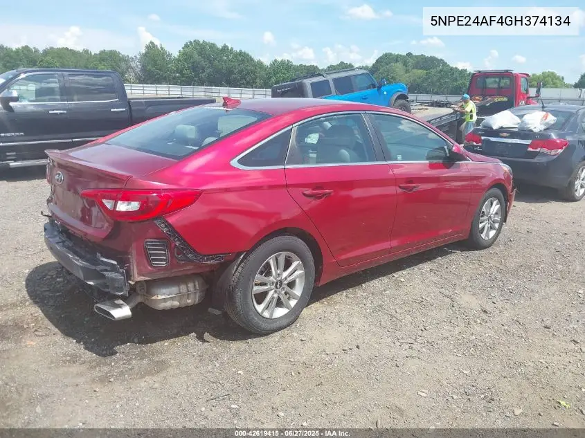 2016 Hyundai Sonata Se VIN: 5NPE24AF4GH374134 Lot: 42619415