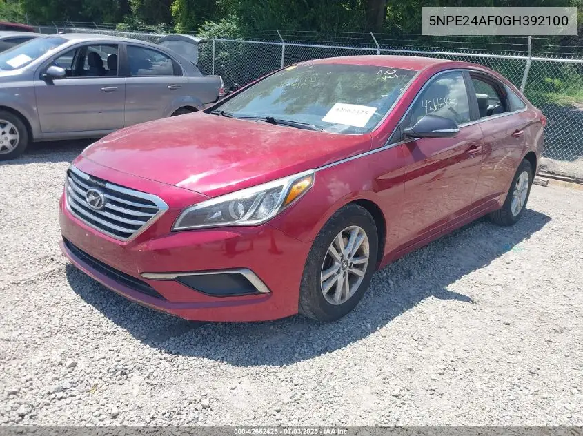 2016 Hyundai Sonata VIN: 5NPE24AF0GH392100 Lot: 42662425