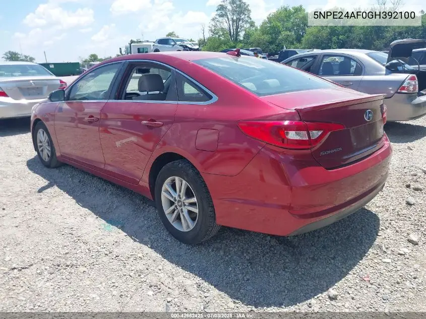 2016 Hyundai Sonata VIN: 5NPE24AF0GH392100 Lot: 42662425