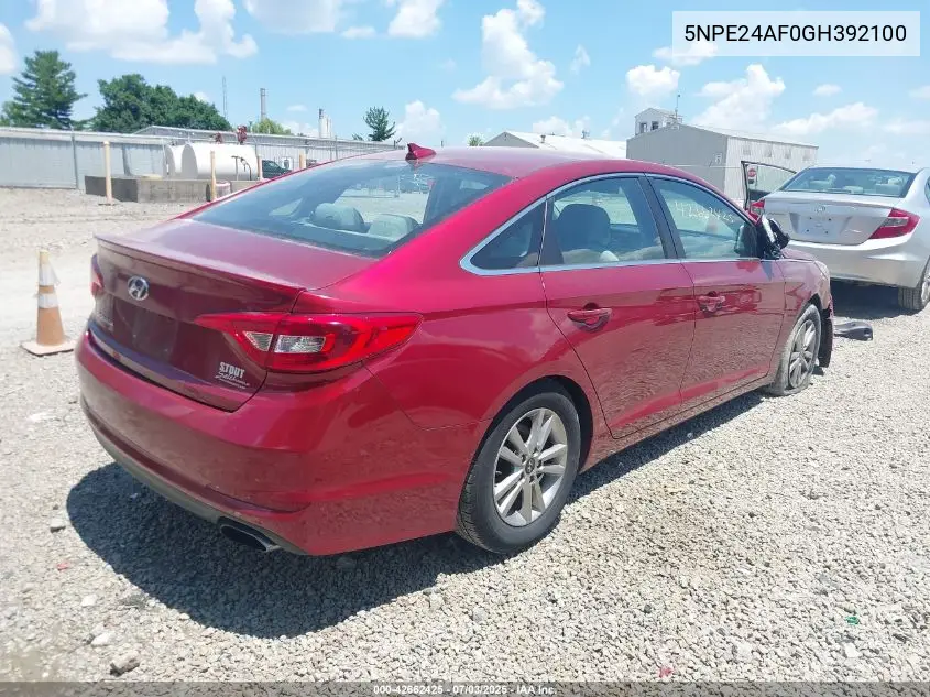 2016 Hyundai Sonata VIN: 5NPE24AF0GH392100 Lot: 42662425