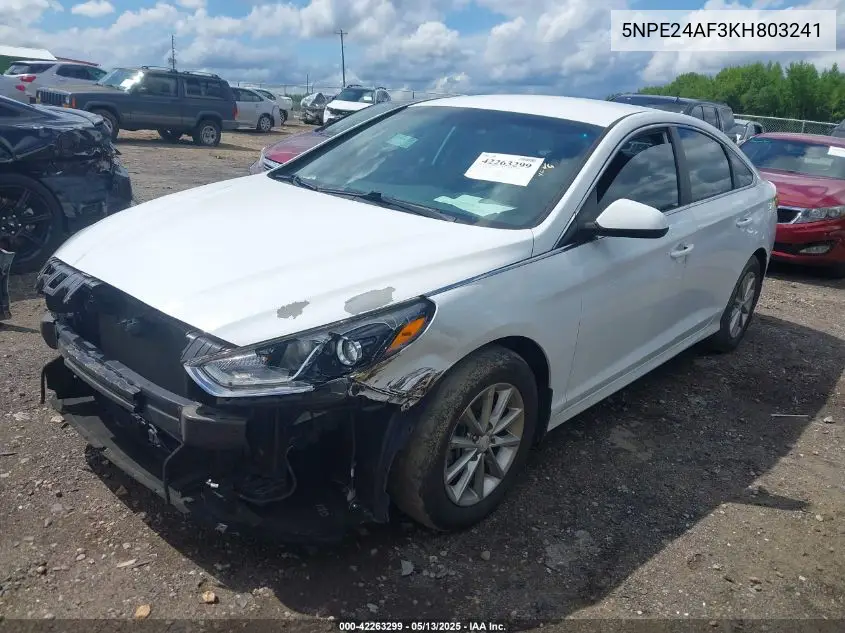 2019 Hyundai Sonata Se VIN: 5NPE24AF3KH803241 Lot: 42263299