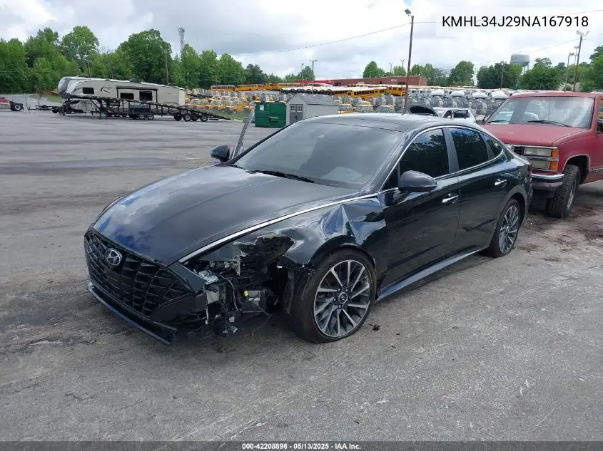 2022 Hyundai Sonata Limited VIN: KMHL34J29NA167918 Lot: 42208896