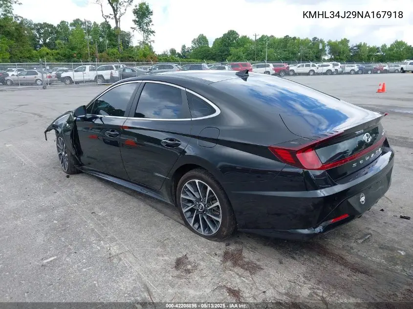 2022 Hyundai Sonata Limited VIN: KMHL34J29NA167918 Lot: 42208896
