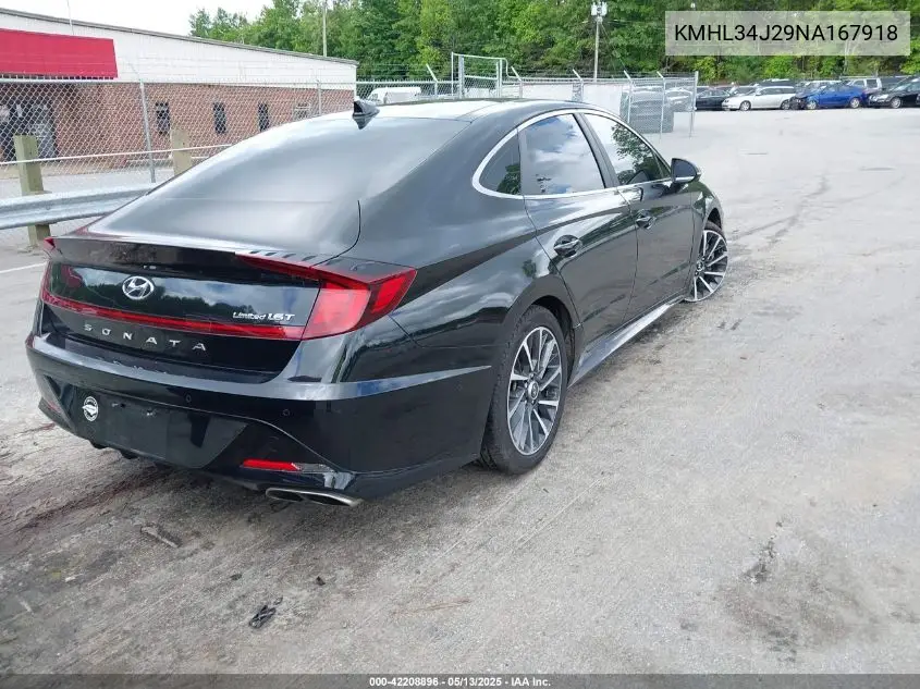 2022 Hyundai Sonata Limited VIN: KMHL34J29NA167918 Lot: 42208896