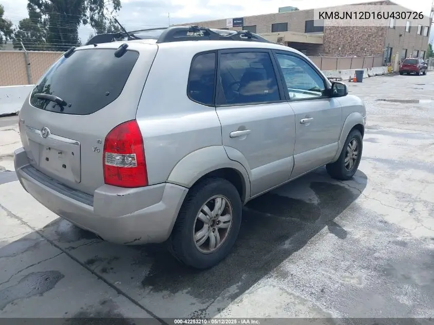 2006 Hyundai Tucson Gls/Limited VIN: KM8JN12D16U430726 Lot: 42253210
