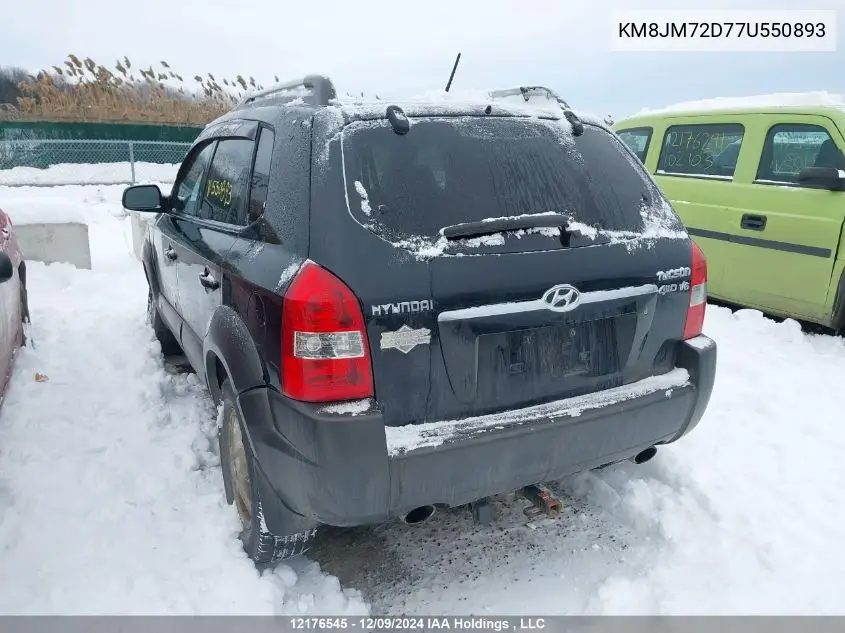 2007 Hyundai Tucson VIN: KM8JM72D77U550893 Lot: 12176545