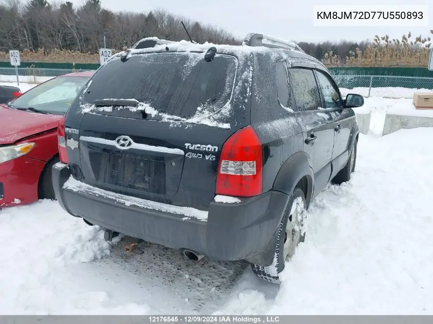 2007 Hyundai Tucson VIN: KM8JM72D77U550893 Lot: 12176545