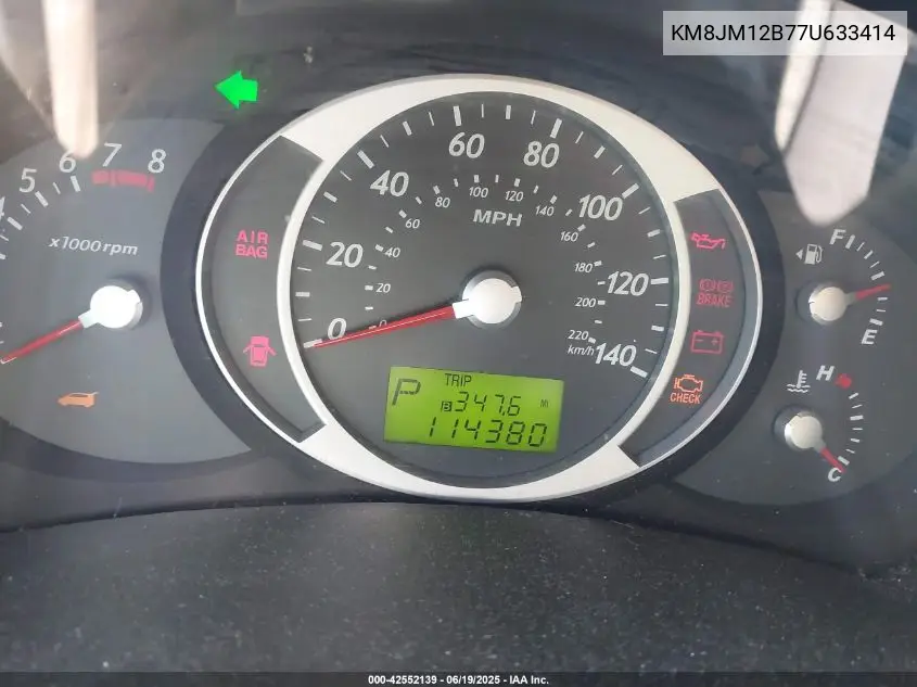 2007 Hyundai Tucson Gls VIN: KM8JM12B77U633414 Lot: 42552139