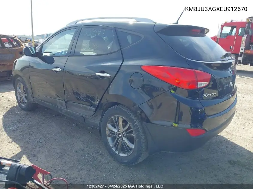 2014 Hyundai Tucson VIN: KM8JU3AGXEU912670 Lot: 12302427
