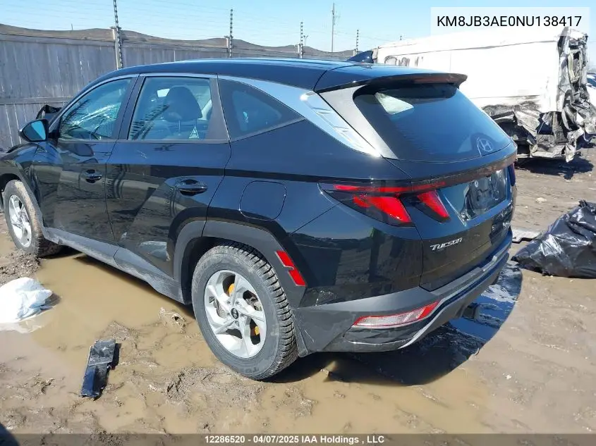 2022 Hyundai Tucson VIN: KM8JB3AE0NU138417 Lot: 12286520