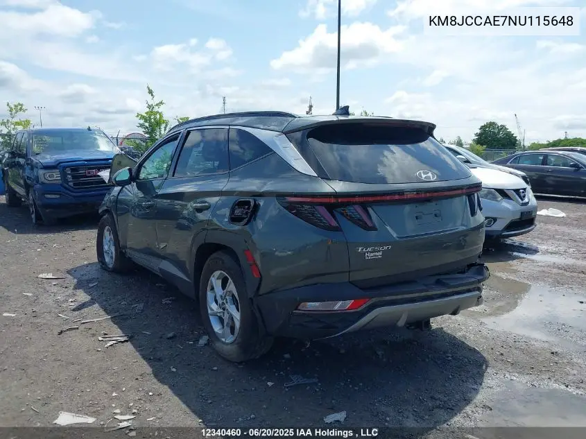 2022 Hyundai Tucson Sel VIN: KM8JCCAE7NU115648 Lot: 12340460