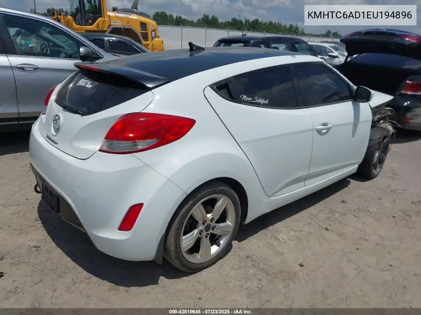 2014 Hyundai Veloster Base W/Black VIN: KMHTC6AD1EU194896 Lot: 42810645