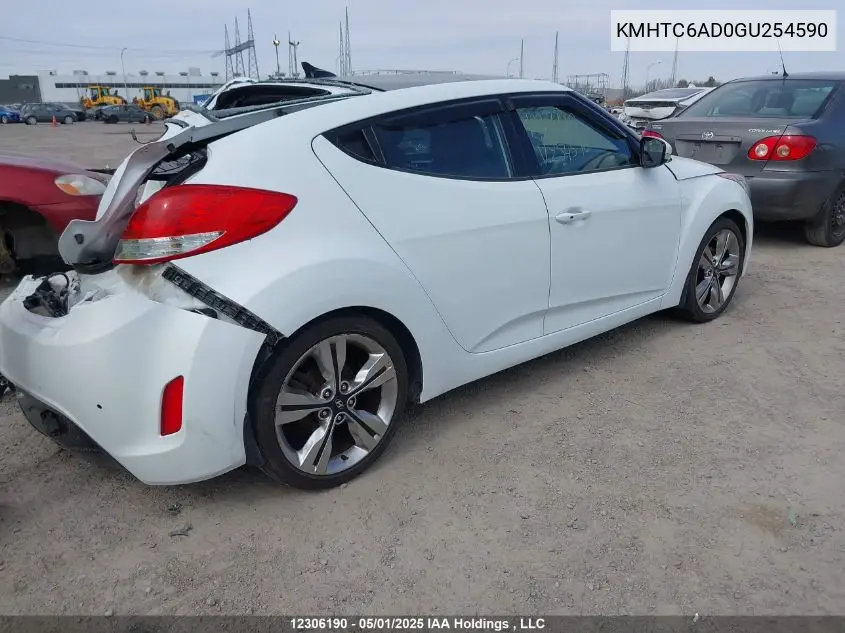 2016 Hyundai Veloster Tech VIN: KMHTC6AD0GU254590 Lot: 12306190