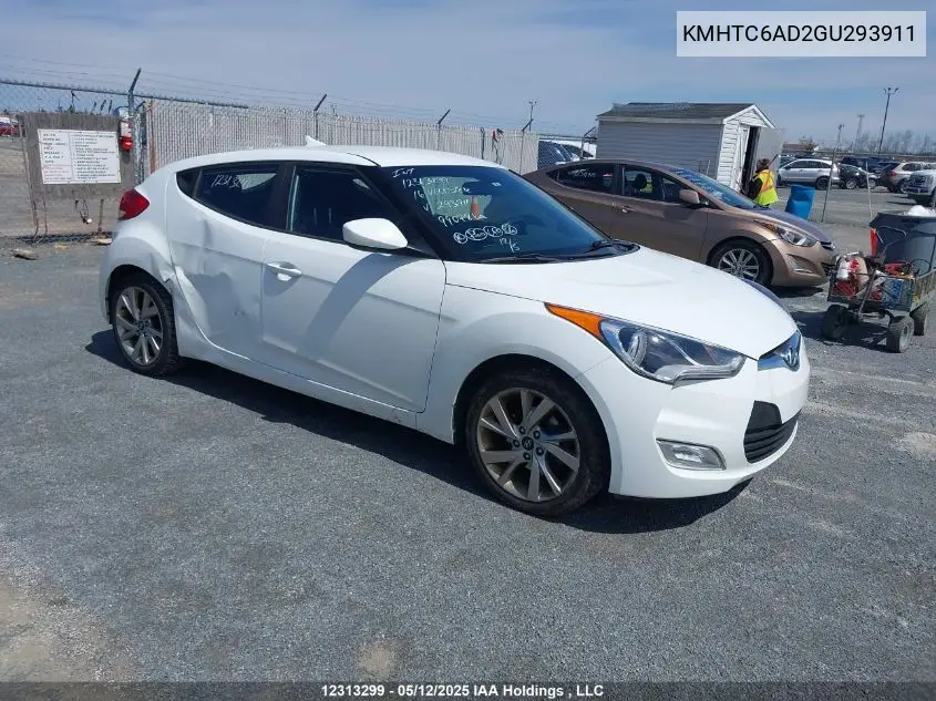 2016 Hyundai Veloster VIN: KMHTC6AD2GU293911 Lot: 12313299
