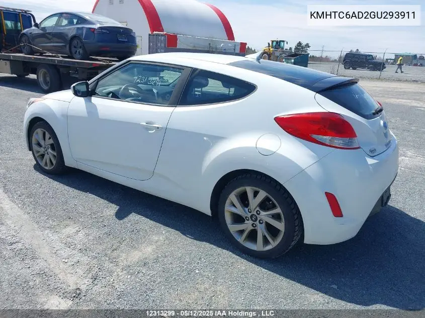 2016 Hyundai Veloster VIN: KMHTC6AD2GU293911 Lot: 12313299